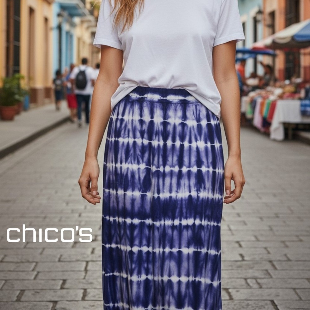 Chico's Womens Zenergy Shibori Tie Dye Maxi Skirt Blue 2